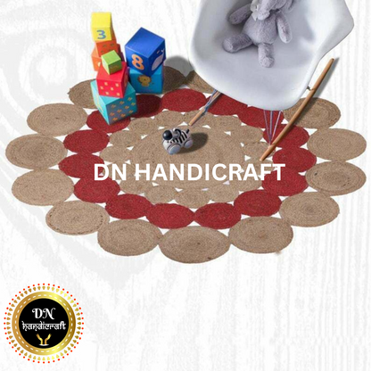 DN Handicraft Woven Round Jute Rug – Eco-Friendly Handmade Carpet for Bedroom, Dining & Living Décor