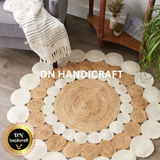 DN Handicraft Handmade Rustic Round Jute Rug – Natural Eco-Friendly Braided Carpet for Stylish Homes