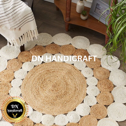DN Handicraft Handmade Rustic Round Jute Rug – Natural Eco-Friendly Braided Carpet for Stylish Homes