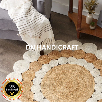 DN Handicraft Handmade Rustic Round Jute Rug – Natural Eco-Friendly Braided Carpet for Stylish Homes