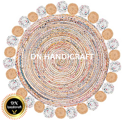DN Handicraft Handmade Round Jute Rug – Natural Eco-Friendly Braided Carpet for Living Room, Bedroom &