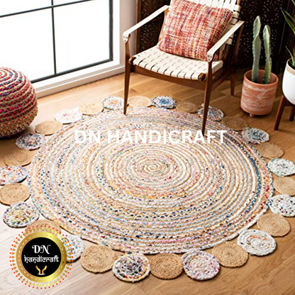 DN Handicraft Handmade Round Jute Rug – Natural Eco-Friendly Braided Carpet for Living Room, Bedroom &