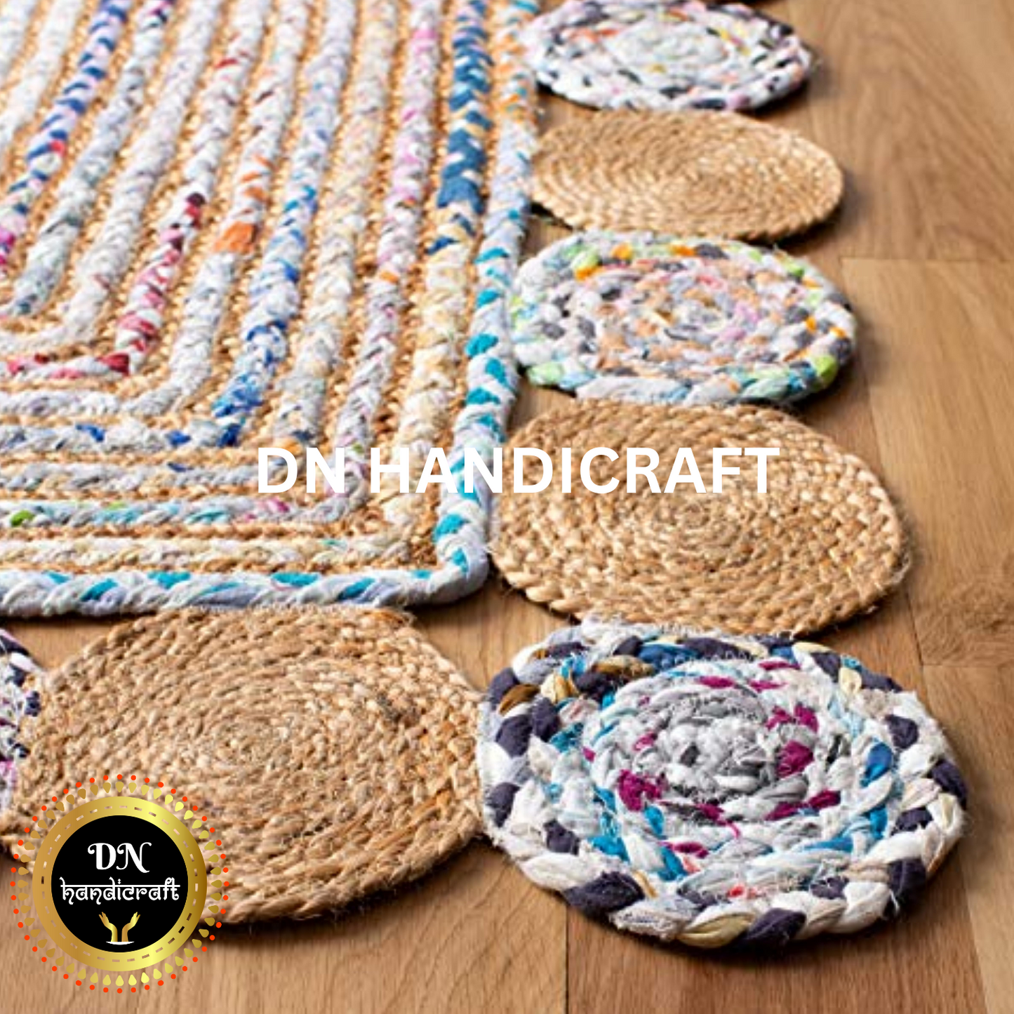 DN Handicraft Handmade Round Jute Rug – Natural Eco-Friendly Braided Carpet for Living Room, Bedroom &