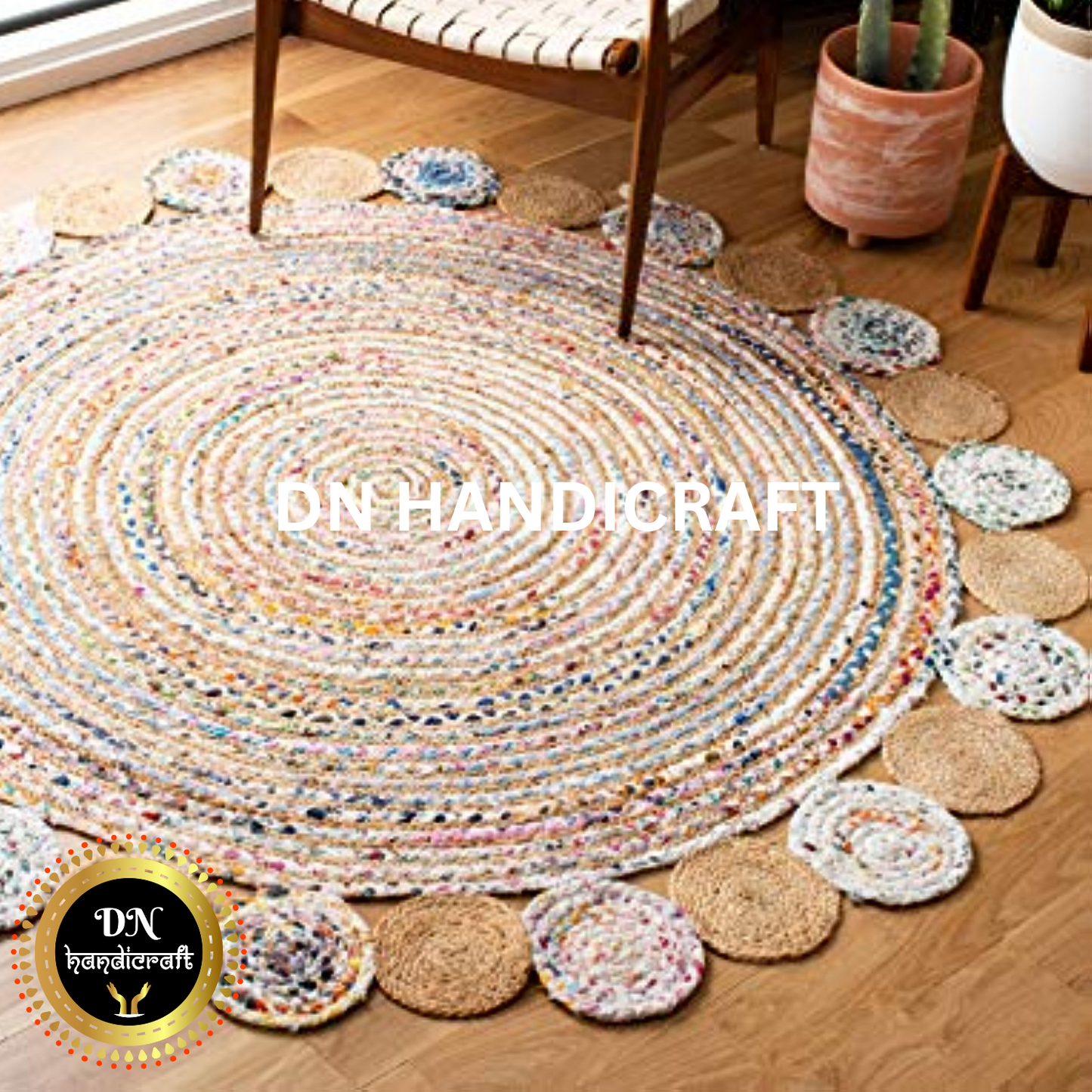 DN Handicraft Handmade Round Jute Rug – Natural Eco-Friendly Braided Carpet for Living Room, Bedroom &