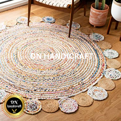 DN Handicraft Handmade Round Jute Rug – Natural Eco-Friendly Braided Carpet for Living Room, Bedroom &