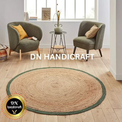 DN Handicraft Rustic Round Braided Jute Rug – Handmade Eco-Friendly Carpet for Dining & Living Spaces