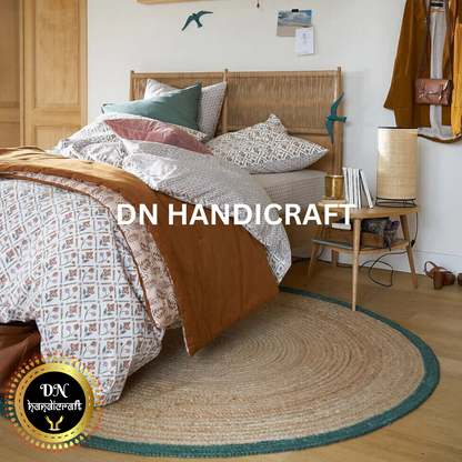 DN Handicraft Rustic Round Braided Jute Rug – Handmade Eco-Friendly Carpet for Dining & Living Spaces