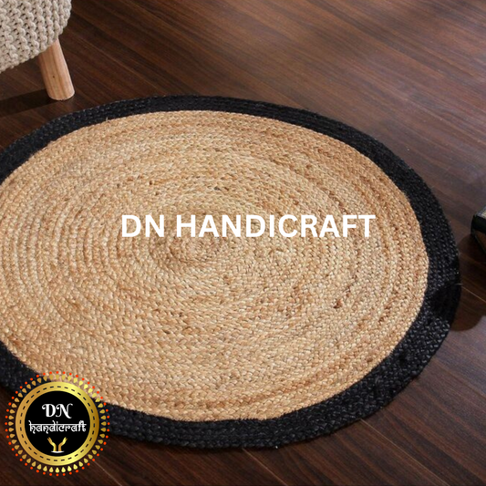 DN Handicraft Braided Round Jute Rug – Handmade Eco-Friendly Rustic Carpet for Living & Dining Rooms