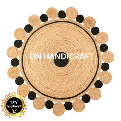DN Handicraft Sustainable Round Jute Rug – Handmade Braided Natural Fiber Carpet for Home Decoration