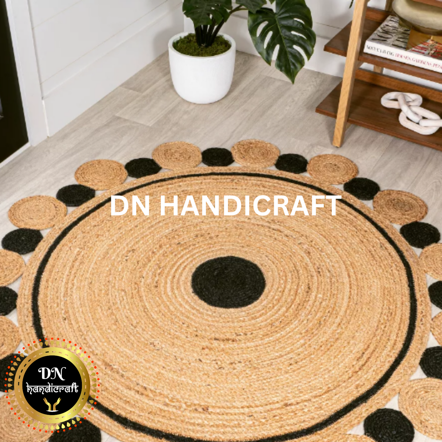 DN Handicraft Sustainable Round Jute Rug – Handmade Braided Natural Fiber Carpet for Home Decoration
