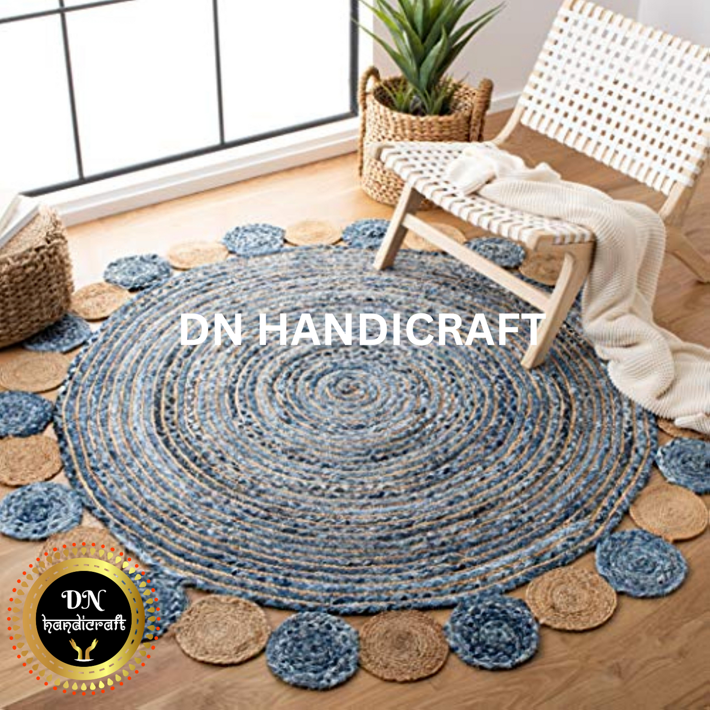DN Handicraft Handcrafted Round Jute Rug – Sustainable Natural Fiber Carpet for Living Room & Bedroom