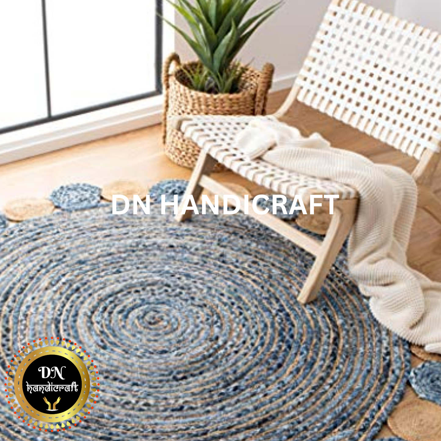 DN Handicraft Handcrafted Round Jute Rug – Sustainable Natural Fiber Carpet for Living Room & Bedroom